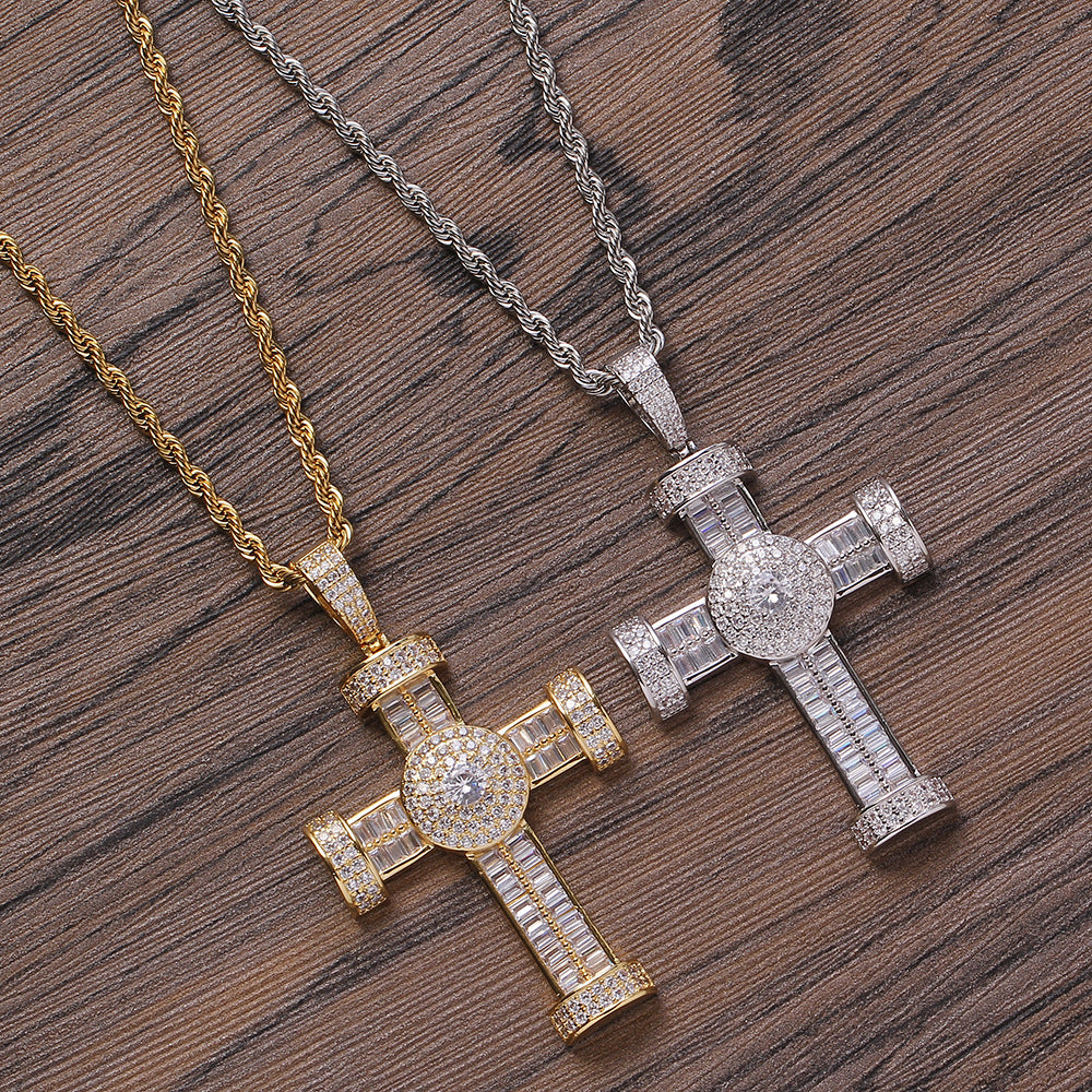 Women Necklace Luxury Jewelry Real 925 Sterling Gold Silver Pave White Topaz Diamond Gemstones Cross Pendant Lucky Jewellery