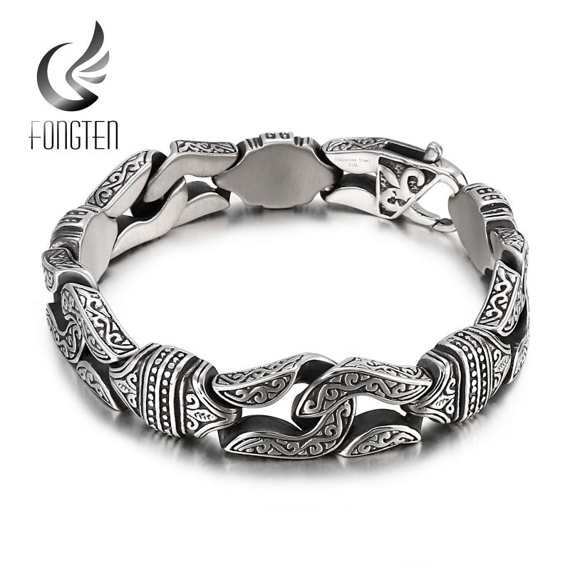 Link, Chain Fongten Vintage Boxing Gloves Men Bracelet Stainless Steel Bead Link Retro Carved Wristband Fashion Jewelry