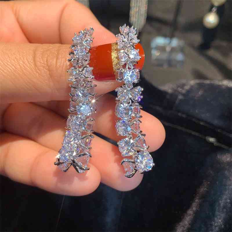 925 silver needle lady fashion temperament super glittering Zircon dinner Wedding Bridal Fashion Earrings