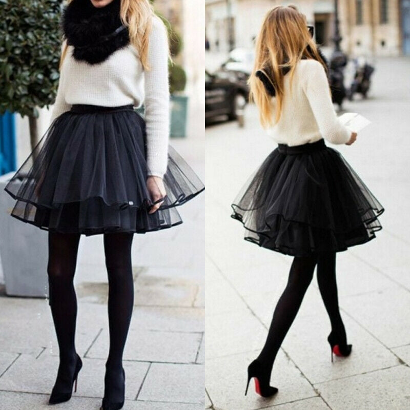 Skirts Falda de tut negra para mujer, corta princesa, encaje Floral,R64 tul en capas, celebridas 7ZF8