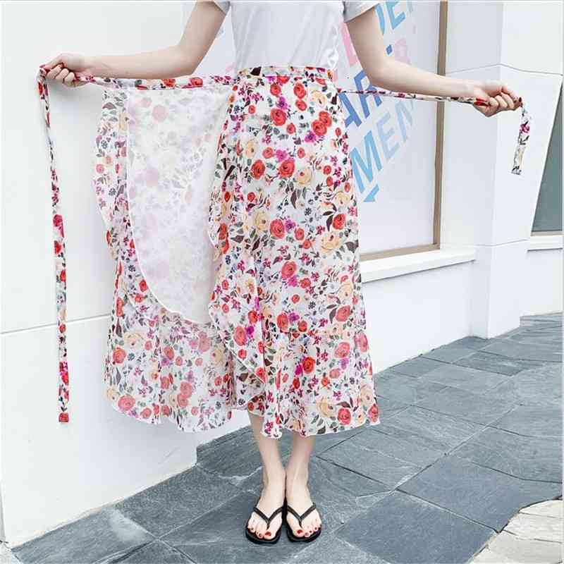 Skirts Floral impresin falda de gasa mujer Boho volantes R39asimtricos Maxi Falda larga playa faldas talla gran M-8XL 32EE