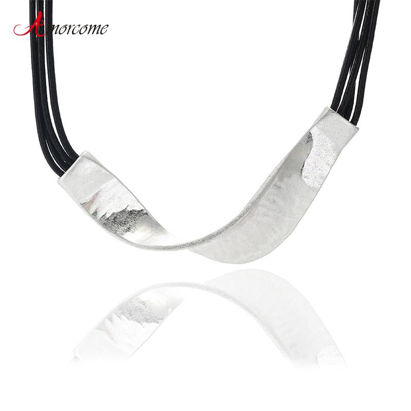 Chokers Amorcome Women&#039;s Pendants Necklace For Women Men Vintage Twisted Metal Leather Rope Choker Necklaces Neck Collar Jewelry Femme
