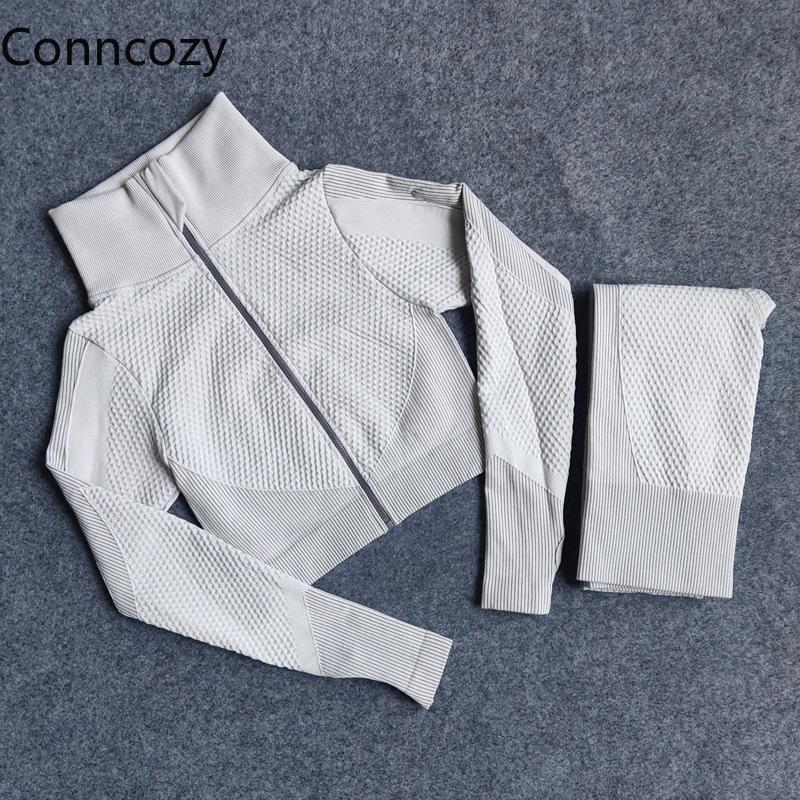 Yoga Outfit Set Autumn Zipper Women Knitted Hip Lift Suit Stretch Sports Fitness 2 Piece Sets Leggings Workout Women&#039;s Clothes