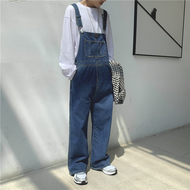 Denim suspenders men&#039;s Korean fashion Capris