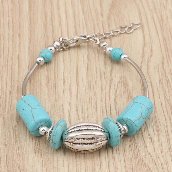 women&#039;s Cylindrical beads Tibetan silver Turquoise Charm Bracelets GSTQB003 fashion gift national style women men&#039;s DIY bracelet
