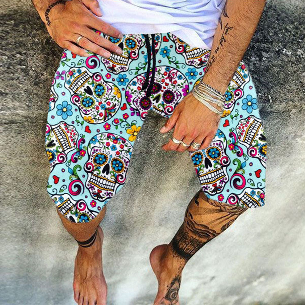 summer Skull Pattern Men&#039;s Pants Youth Casual Pant Shorts Vintage Dream Man Swim Trunks Skulls Pool short trouser