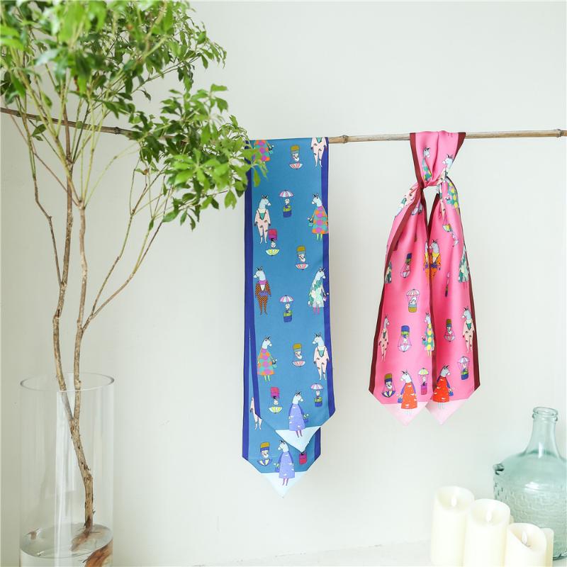 Scarves 14*120cm Silk Double-sided Printing Scarf For Ladies Double-layer Wild Long Strip Cartoon Floating Neck