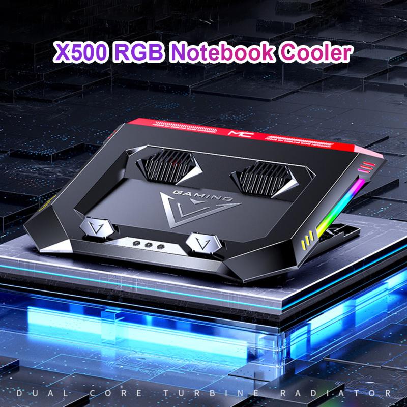 Laptop Cooling Pads X500 RGB Fans Pad Stand Holder Adjustable Gaming Riser With 2 Quiet Turbo For Notebook Computer