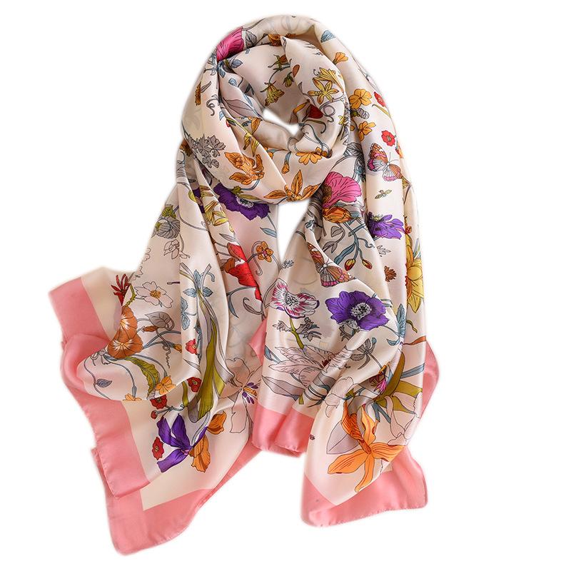 Scarves 2021 Fashion Floral Women Silk Pashmina Beach Shawls And Wraps Decoration Female Smooth Foulard Scarf