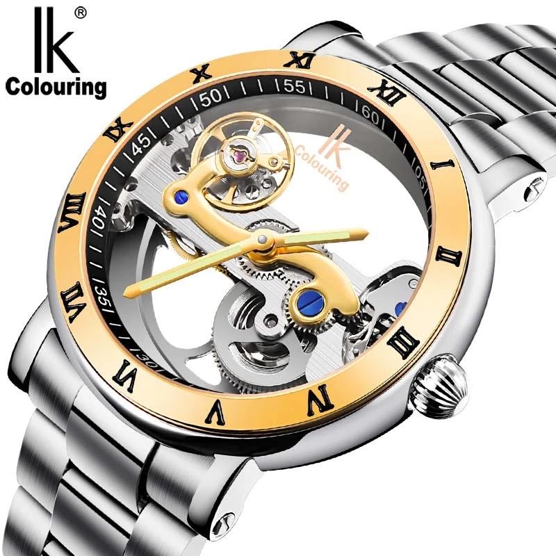 Wristwatches IK Men&#039;s Automatic Mechanical Watch Top Stainless Steel Hollow Punk Beauty Reloj Mecanico Hombre