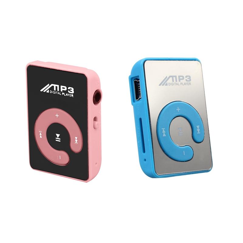 & MP4 Players -2 Pcs Mini Mirror Clip USB Digital Mp3 Music Player Support 8GB SD TF Card , Pink Blue