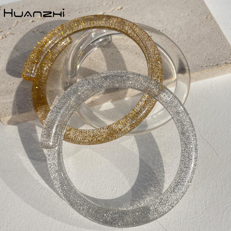 Bangle HUANZHI 2021 Acrylic Resin Transparent Geometric Irregular Glitter Bracelet For Women Girls Jewelery