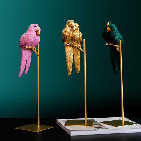 Nordic Creative Resin Simulated Animal Lucky Parrot Bird Crafts Ornaments Gold Modern Home Desktop Decoration Figurines Gift 210607