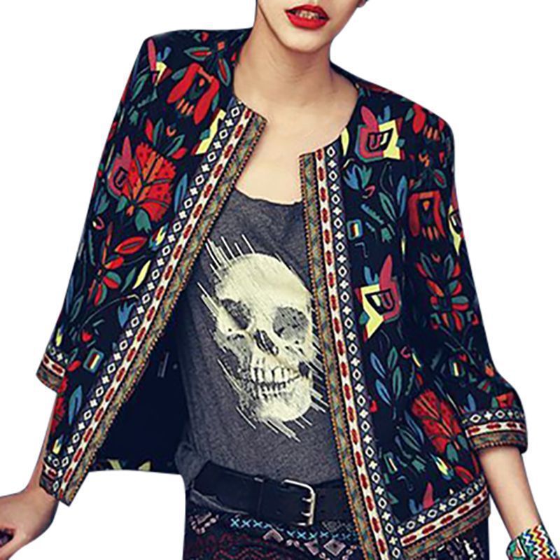 Women&#039;s Jackets Outerwear Women Embroidered Coats Winter spring Fashion Tribal Print Office Vintage Long Sleeve Jacket UV52