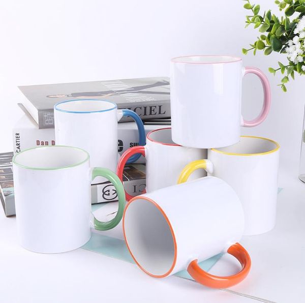 320ml Ceramic Blank Sublimation Mug Heat Transfer MDF Handle Mugs Personality DIY Simple Coffee Cup 7 Colors Gift Supplies SN3934