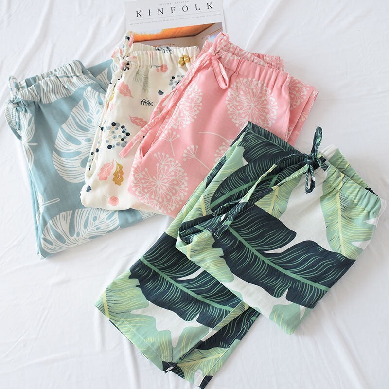 Women&#039;s Sleepwear Clothing Pijama Pants Cotton Pajama Women High-density Gauze Fabric Lounge Trousers Sleep Wear Womens Bottoms U8