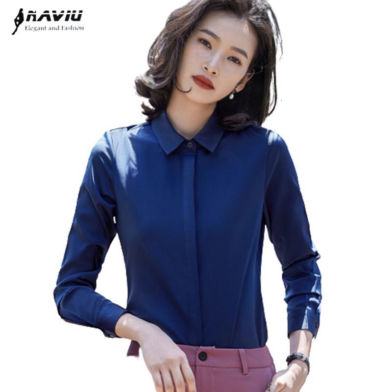 Women&#039;s Blouses & Shirts Navy Blue Formal Shirt Women Long Sleeve Autumn Slim Chiffon Office Ladies High-End Business Work Tops 1