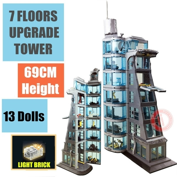 Blocks New 7 FLOORS Upgraded Iron Spider STARK Tower Industry Man Figures Fit Model Building Block Brick Kid Gift Toy Birthday 1008