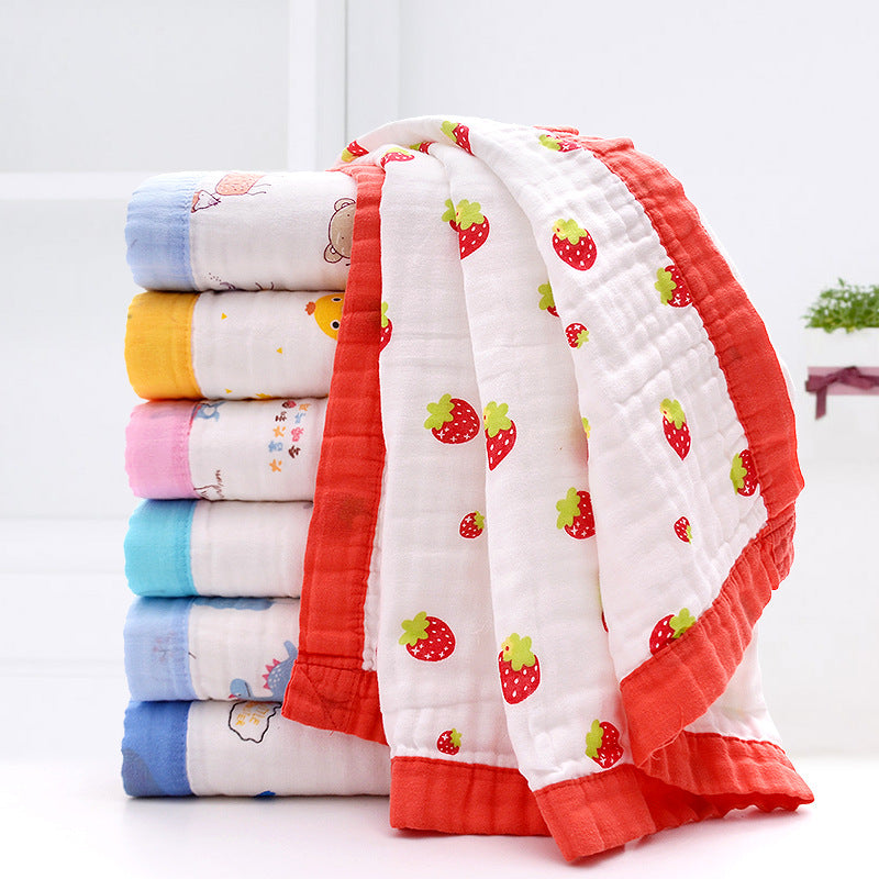 Infant Towels Baby Bath Towel Pure Cotton Home Textile High Density Square 6-Layer Broad-Edge Gauze with Colored Border Seersucker Blanket YLA641