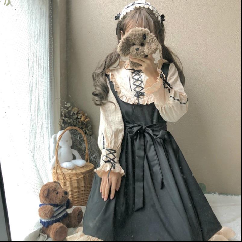 Japanese Harajuku Lolita Style Women Dresses Party Gothic Bandage Bow Patchwork Cute Girl Cosplay Kawaii Ruffles