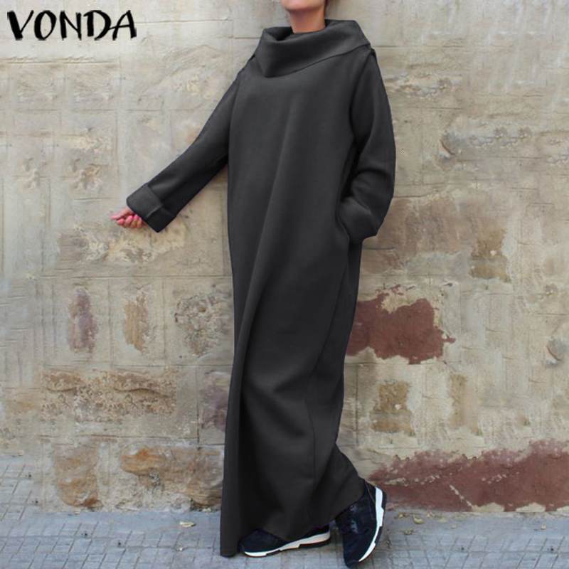 Women&#039;s Blouses & Shirts VONDA 2021 Casual Loose Sweatshirt Dress Long Sleeve Female Turtle Collar Party Dresses Holiday Plus Size