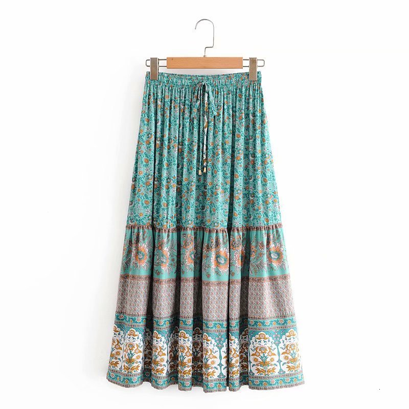Skirts Boho long beach skirt women red floral print elastic waist cotton maxi summer bohemian holiday seaside casual s 3Z6S