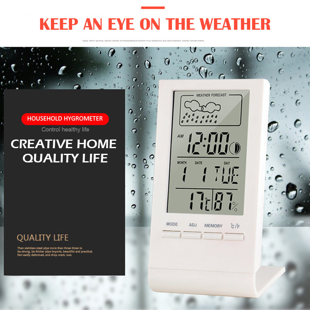 Indoor-Outdoor Thermometer Hygrometer Gauge Indicator Weather Station Automatic Electronic Temperature Humidity Monitor Clock