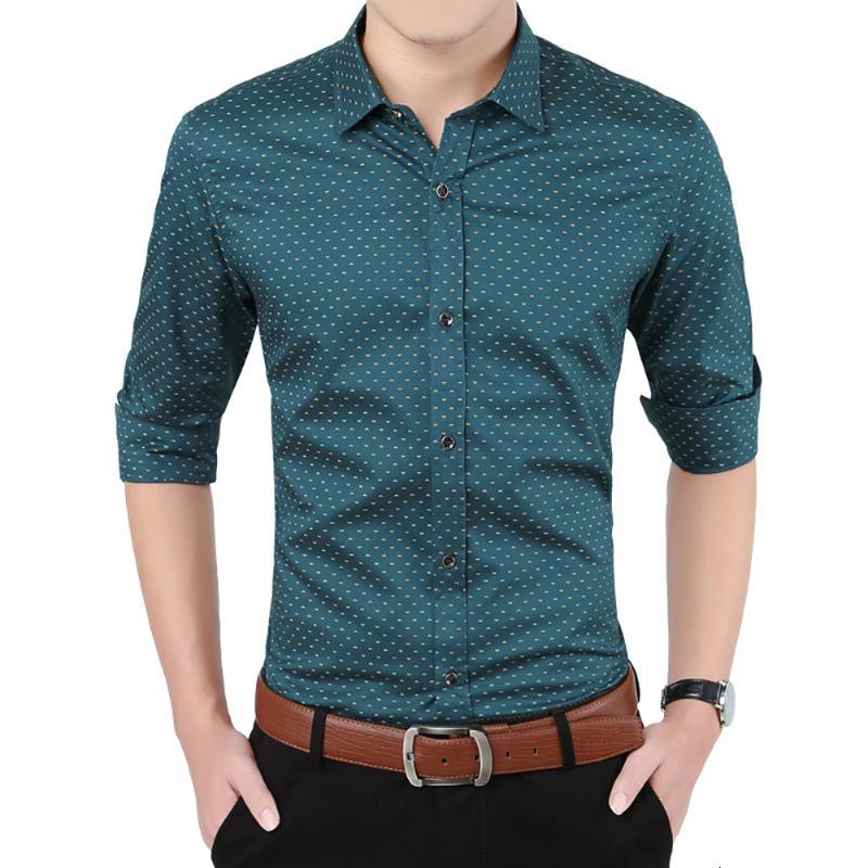 Shirts Drop Shipping Men&#039;s Long Sleeve Cotton Slim Printing Dress Shirt Fashion Brand Male Business Casual Youth Clothing