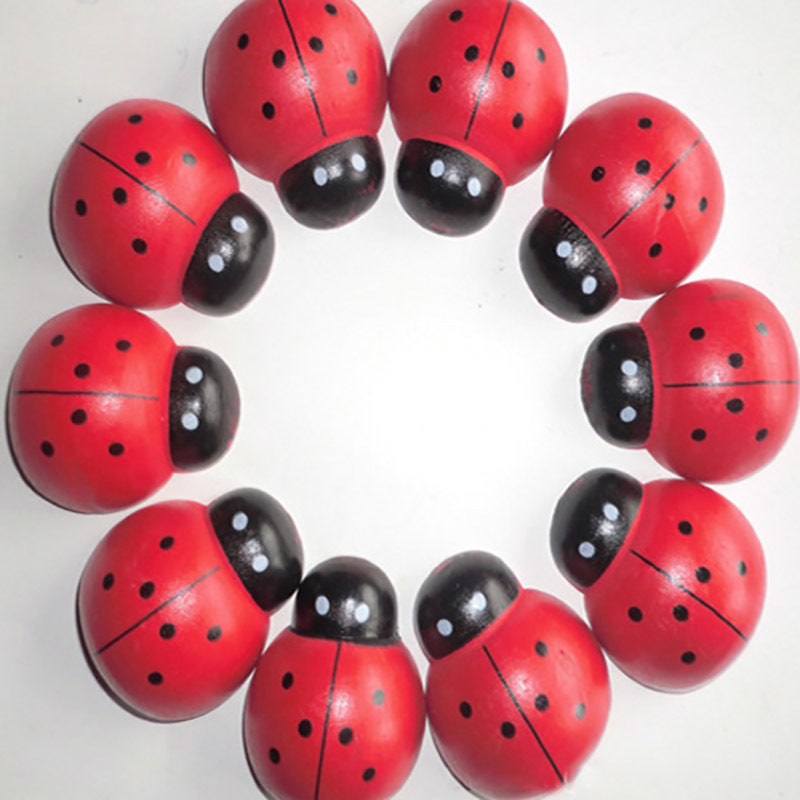 Red 100Pcs-Pack Multi Purpose Wooden Ladybug DIY Accessories Sticker Buttons Flatback Scrapbooking Crafts Baby Toys