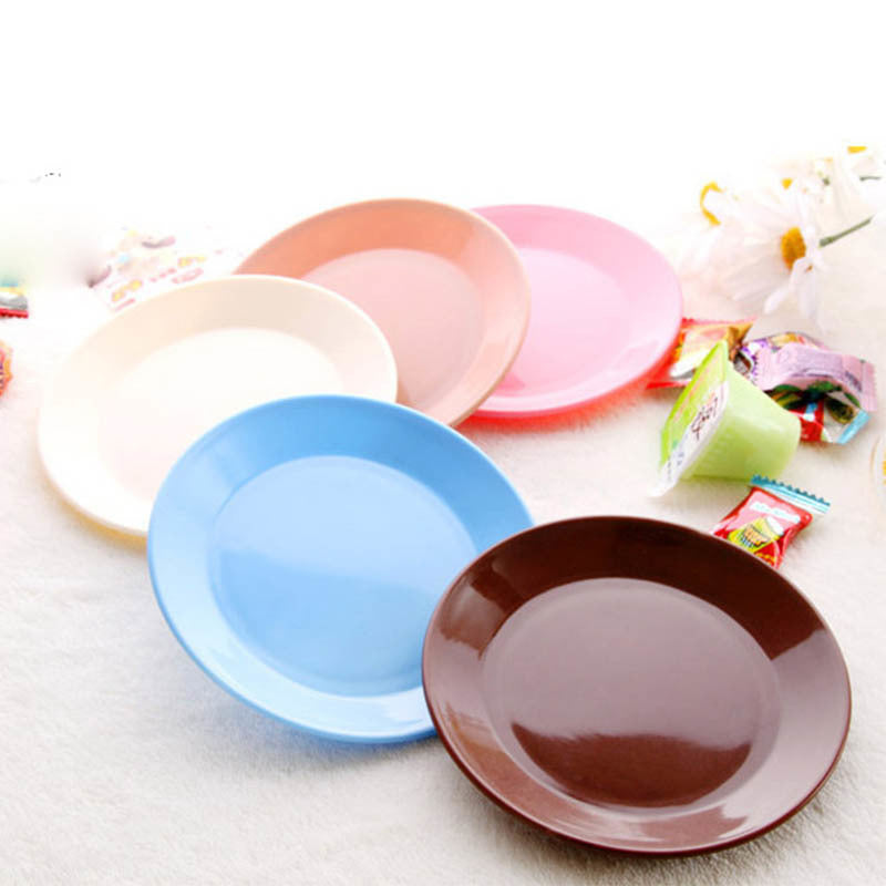 1Pcs Kitchen Tableware Snack Plate Plastic Food Grade Fruit Dish Small Flat Plates Colorful