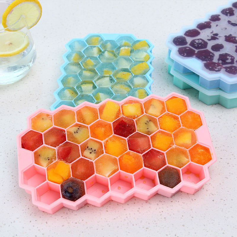 1Pcs With Cover-no Cover Honeycomb Shape Ice Cube Mold for Summer Multi Purpose Whiskey Cocktail Kitchen Tools Reusable