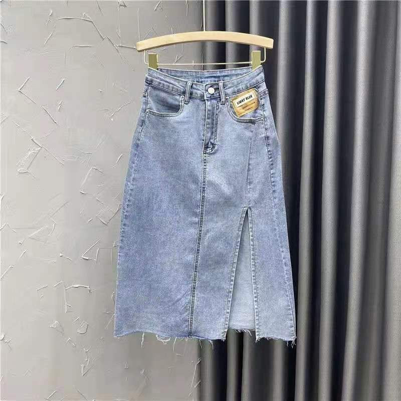 Casual Dresses 2021 Arrival Summer Korean Style Women Split Design A-line High Waist Skirt All-matched Cotton Denim Mid-calf Skirts W288 ITIT