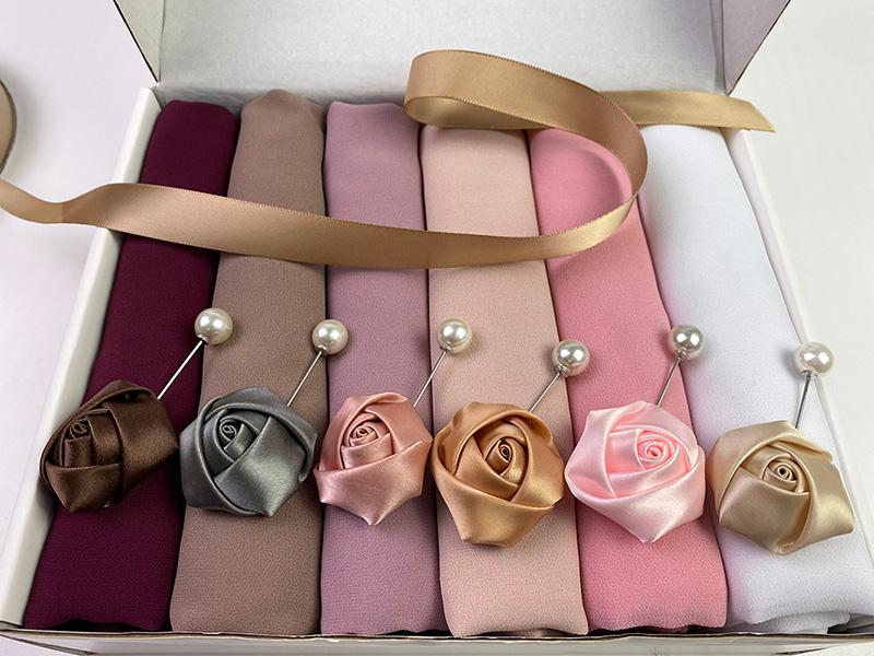 Gift Boxes Custom Hijab Fashion Bubble Chiffon Women Muslim Scarf Shawl Wrap Solid Plain Foulard Femme 6PCS-box Scarves