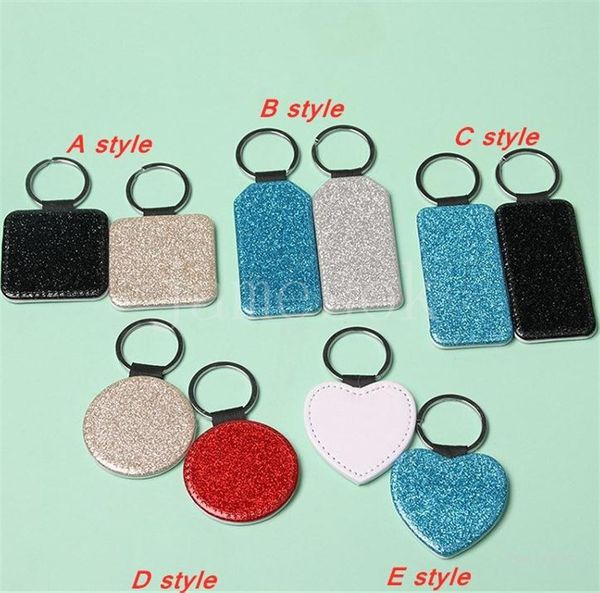 Party Favor PU Leather Sublimation Sequin Keychain 5 Shapes DIY Glittery Keyring (back is white) Heart Shape Lover Gift Key Ring DB809