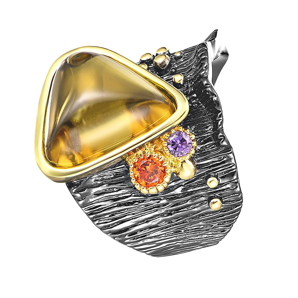 Charming HipHop Rock Gold Triangle Topaz Stone Rings for Women 2 Tone JewelryTrendy Jewellery