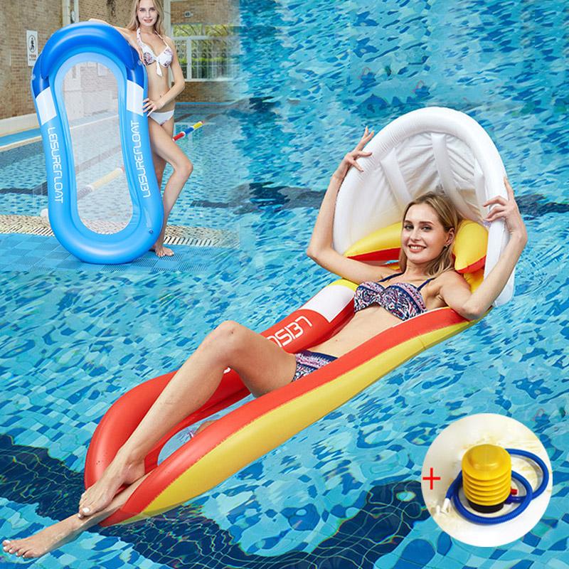 Leisure Inflatable Floating Row With Awning 160x90cm Pool Floats Air Mattress Swimming Water Sports Hammock Vacation & Tubes