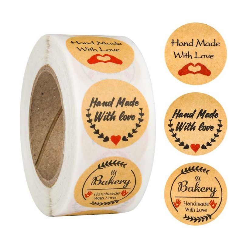 500 Pcs-Roll Force Hand Made with Love Heart Stickers Seal Labels Scrapbooking