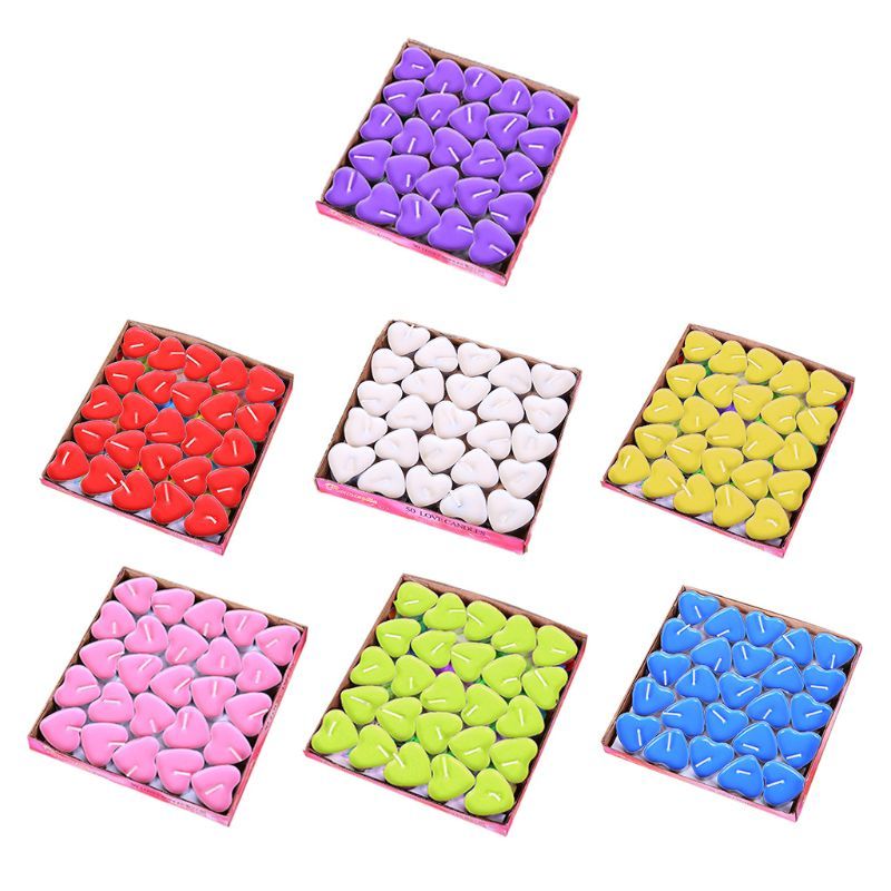 50 Stacks-box Love Heart Tea Light Candles Smoking-free Candle Valentine Proposal Poison