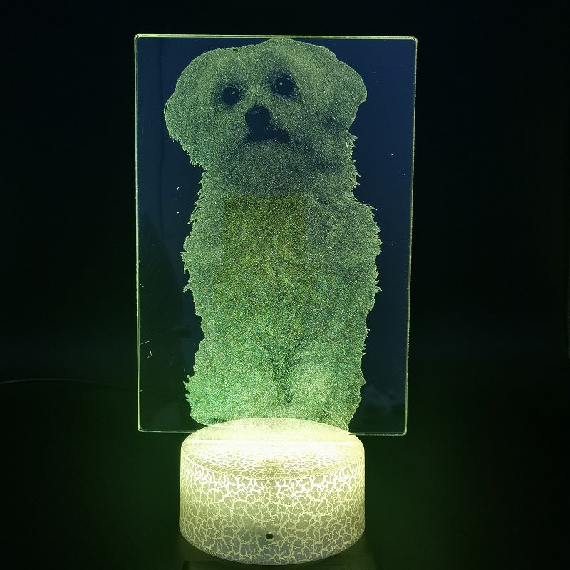 Pet Dog Acrylic Desk Lamp LED Bedside 3D Night Light Maltese Nightlight Touch Switch Bluetooth Speaker Control Kids Holiday Gift