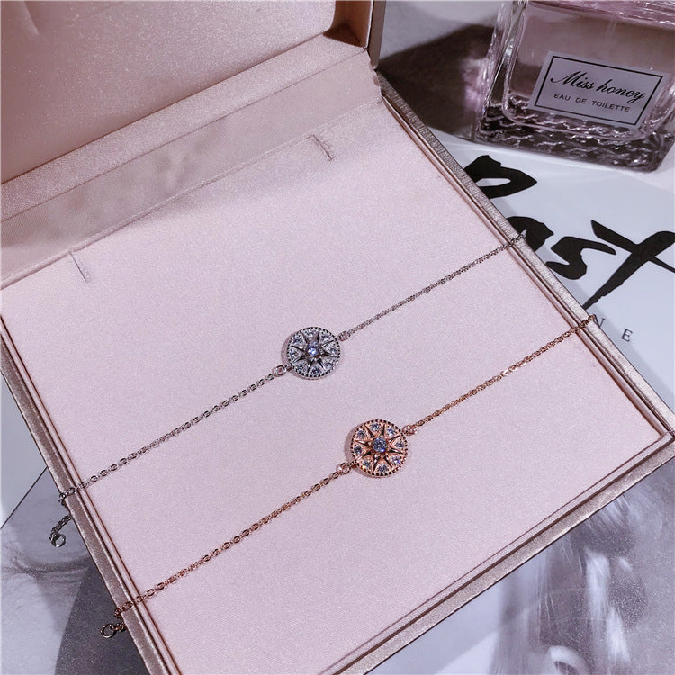 S925 silver micro inlaid drill, eight mang Bangle compass Bracelet star same diamond ring jewelry