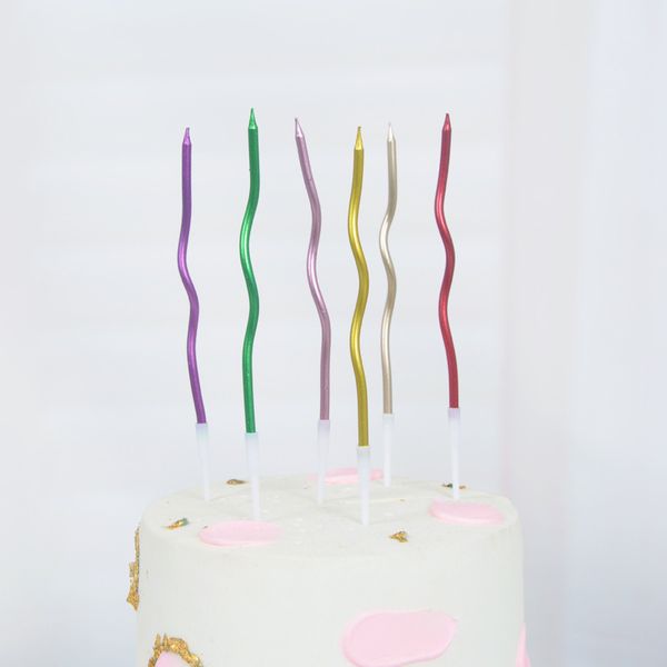 wholesale birthday cake candle party supplies creative spiral Gold silver pink red Curve scoliosis candles gold-plated 6 pcs-box RRD6819