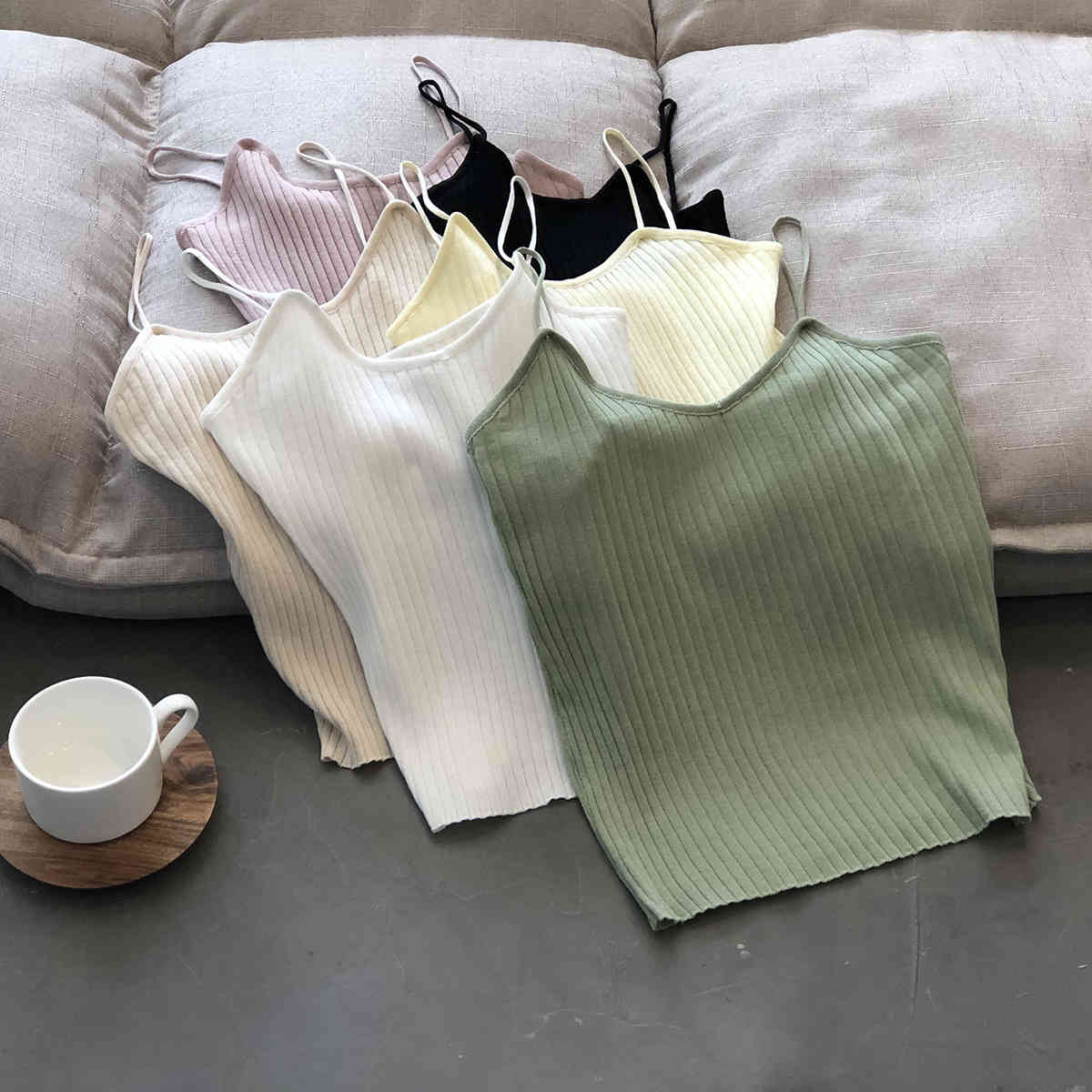 Women&#039;s Tanks & Camis Boho Tank Top Chic Solid Color Knitted White Crop Summer PinkClothes For FQ2I