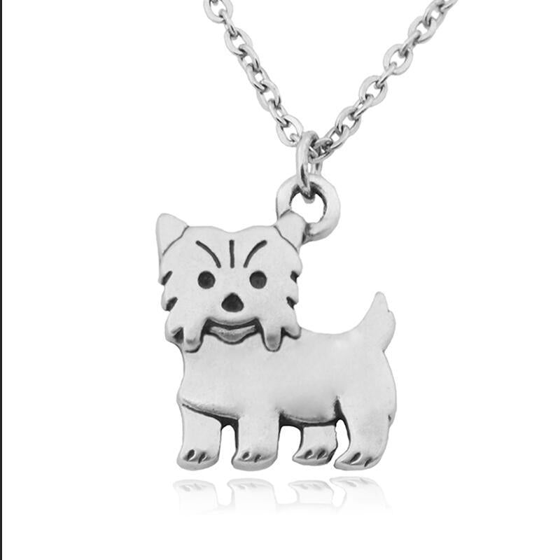 Retro Silver Color Yorkshire Terrier Pendant Necklace Stainless Steel Chain Dog Necklaces For Women Jewelry Choker Bijoux Femme
