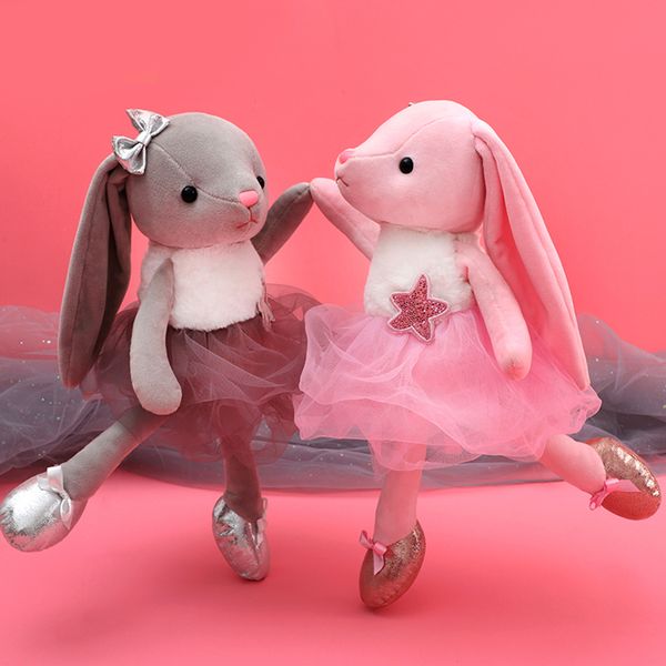Ballerina Dolls Plush Bunny Rabbit Soft Toys Ballet Dance Recital Birthday Gifts for Girls Gray Pink 40cm 15.5 Inches