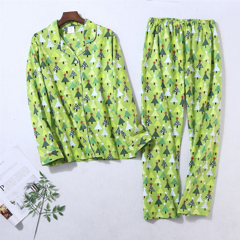 Women&#039;s Sleepwear 100% Cotton Women Pajamas Set Funny Christmas Tree Print Pyjama Home Femme Winter Warm Big Size Fashion Pjs JUDO