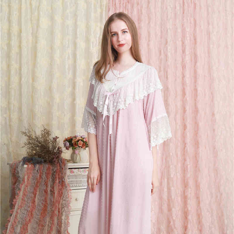 Women&#039;s Sleepwear Home Women Lace Cotton Nightgown Romantic Long Nightgowns Plus Large Size Lady Night Gown 3887