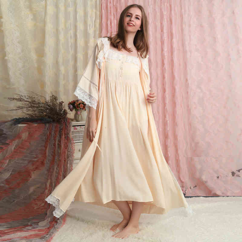 Women&#039;s Sleepwear Cotton Robe Women Classic Vintage Set Loose Nightgown Lady Long Gowns Pregnant woman Gift For Mother 6 color RYR