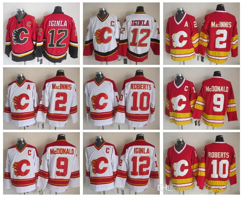 Men 12 Jarome Iginla Jersey Calgary Flames 2 Al Macinnis 9 Lanny McDonald 10 Gary Roberts Vintage CCM Stitched Hockey Jerseys