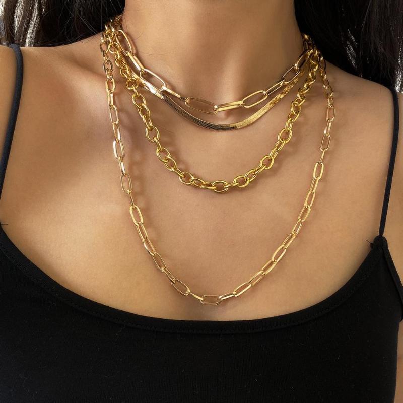 Punk Multi Layer Curb Cuban Chunky Thick Blade Chain Choker Necklace Women Steampunk Collier Couple Jewelry Gift Chains