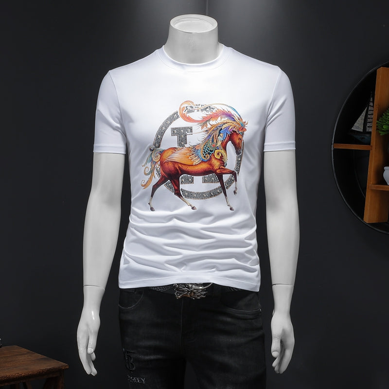 2022 summer trend men&#039;s tops fashion personality printing short-sleeved T-shirts handsome youth slim round neck casual pullovers